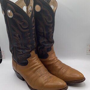 Justin Leather Boots Mens 9.5D Style20794 USA Vintage 1970's-1980's Tan &‎ Black